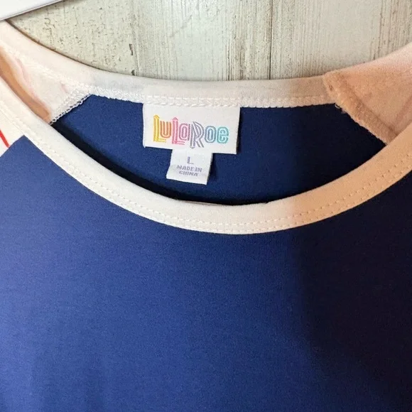 LulaRoe Size L & 3X Blouse Top Blue, Red & White Stripes with Raglan Sleeve - Picture 7 of 14